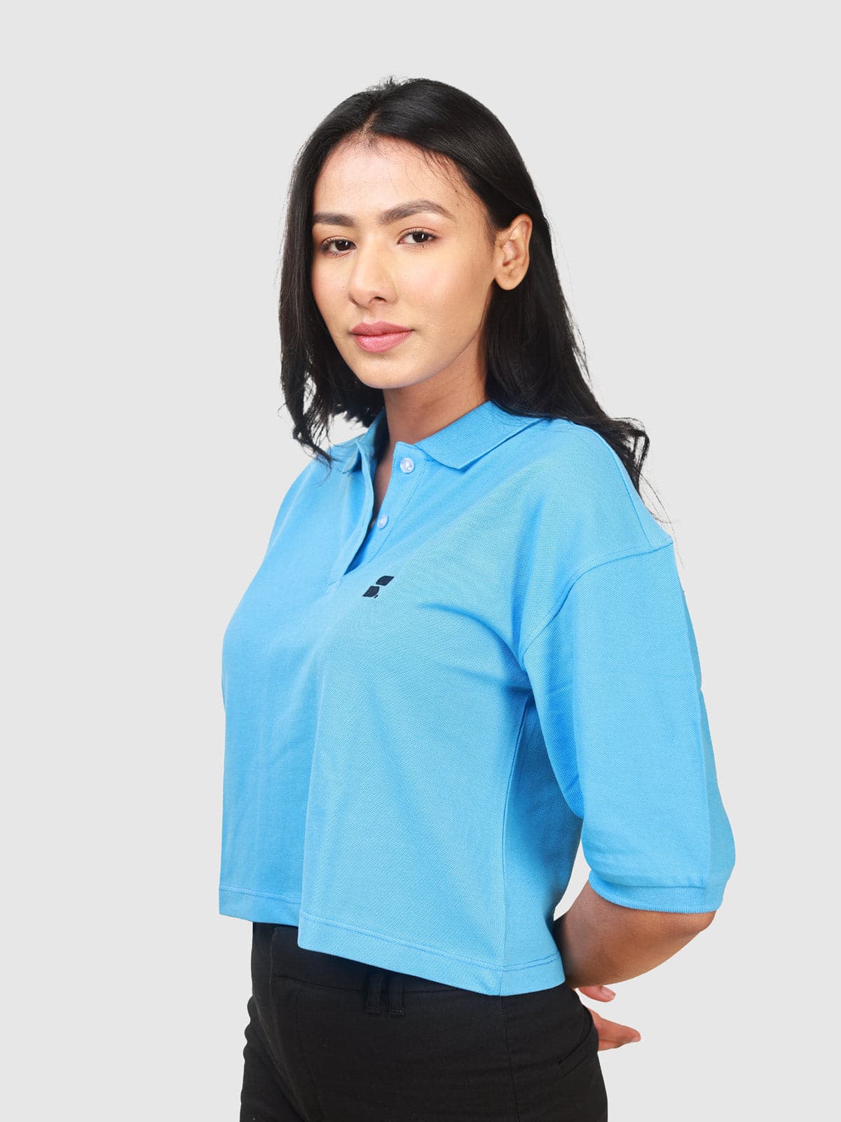 Women's Supima Cropped Polo: Light Blue