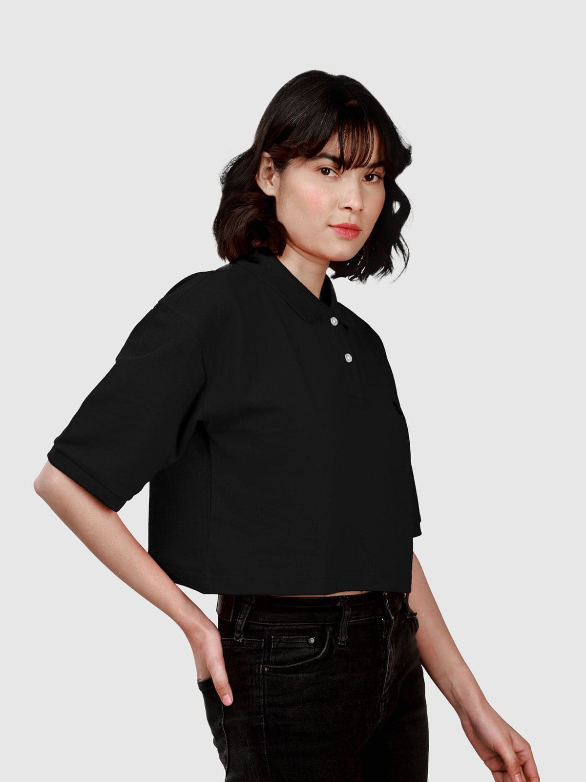 Women's Supima Cropped Polo: Black