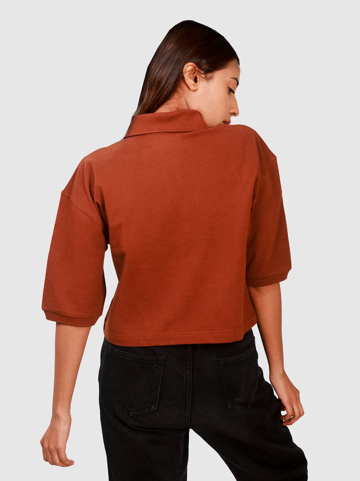 Women's Supima Cropped Polo: Brown