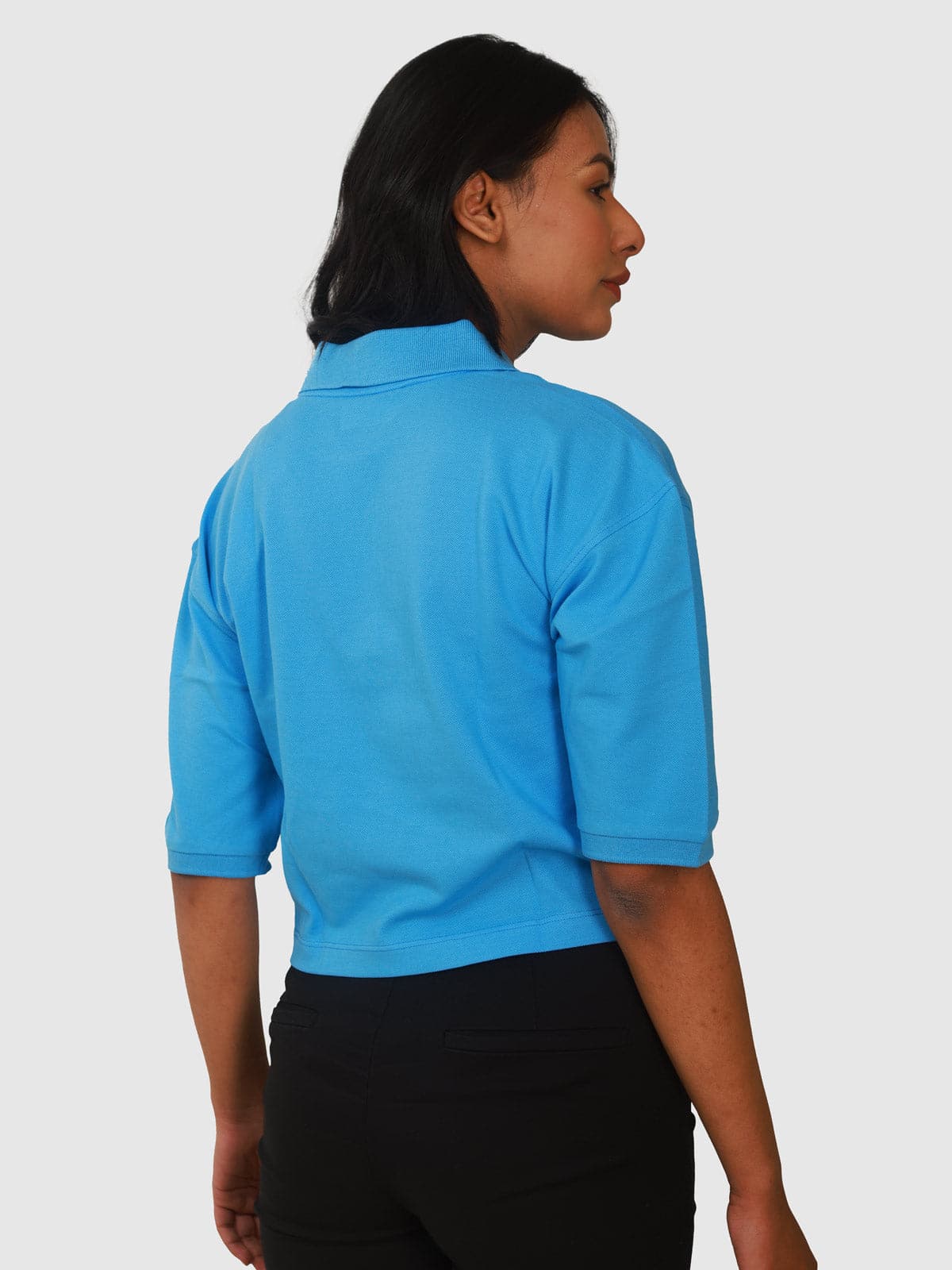 Women's Supima Cropped Polo: Light Blue