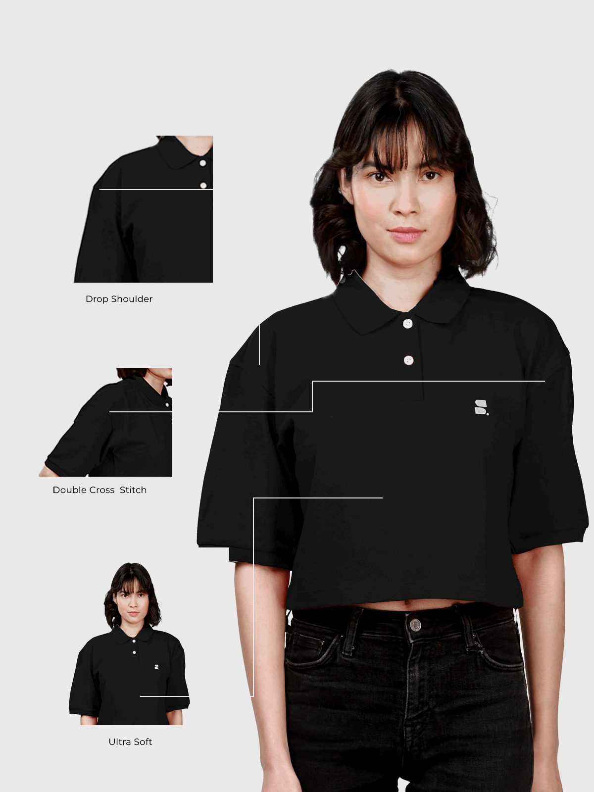 Supima Cropped Polo: Black