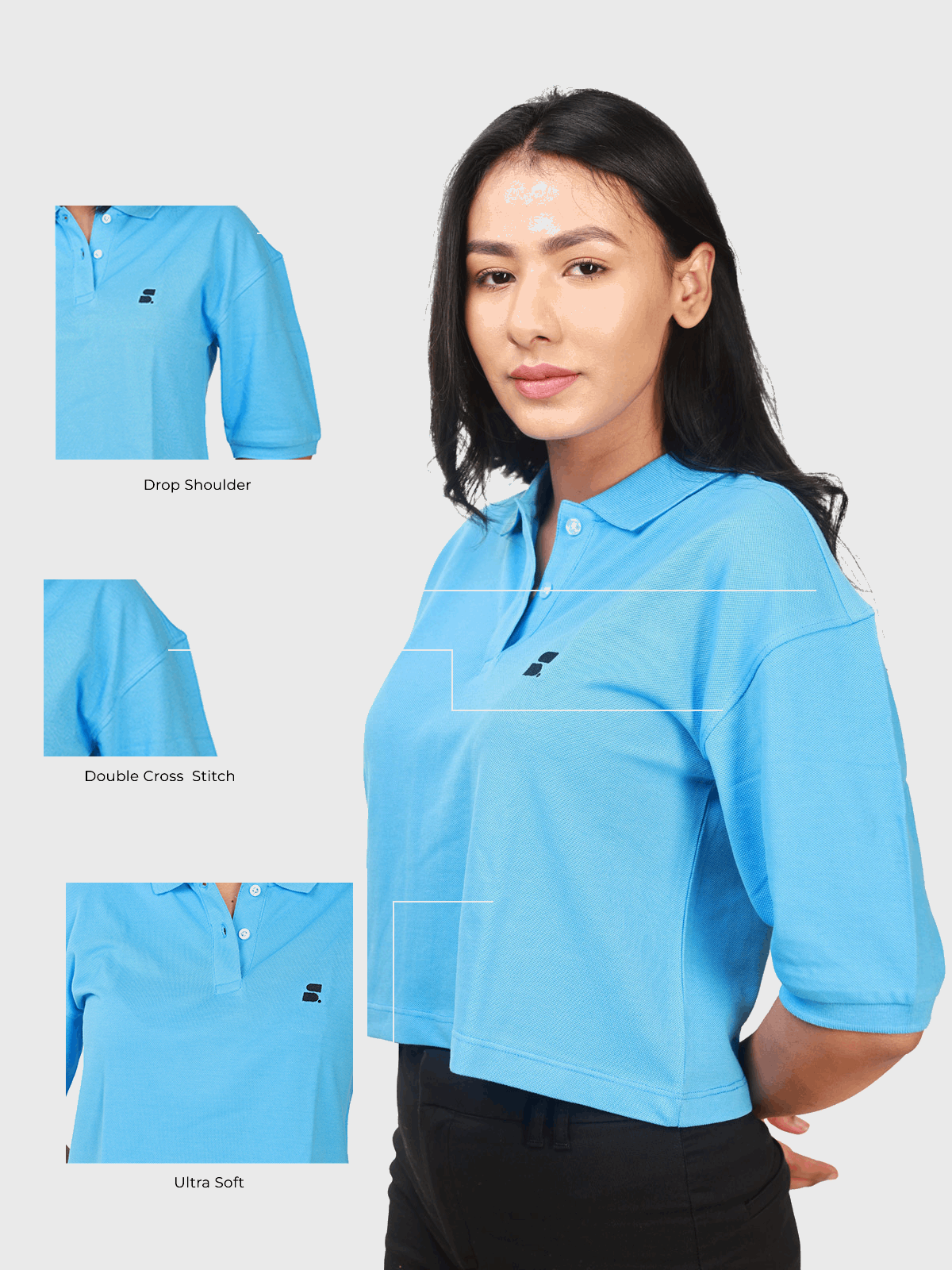 Supima Cropped Polo: Light Blue