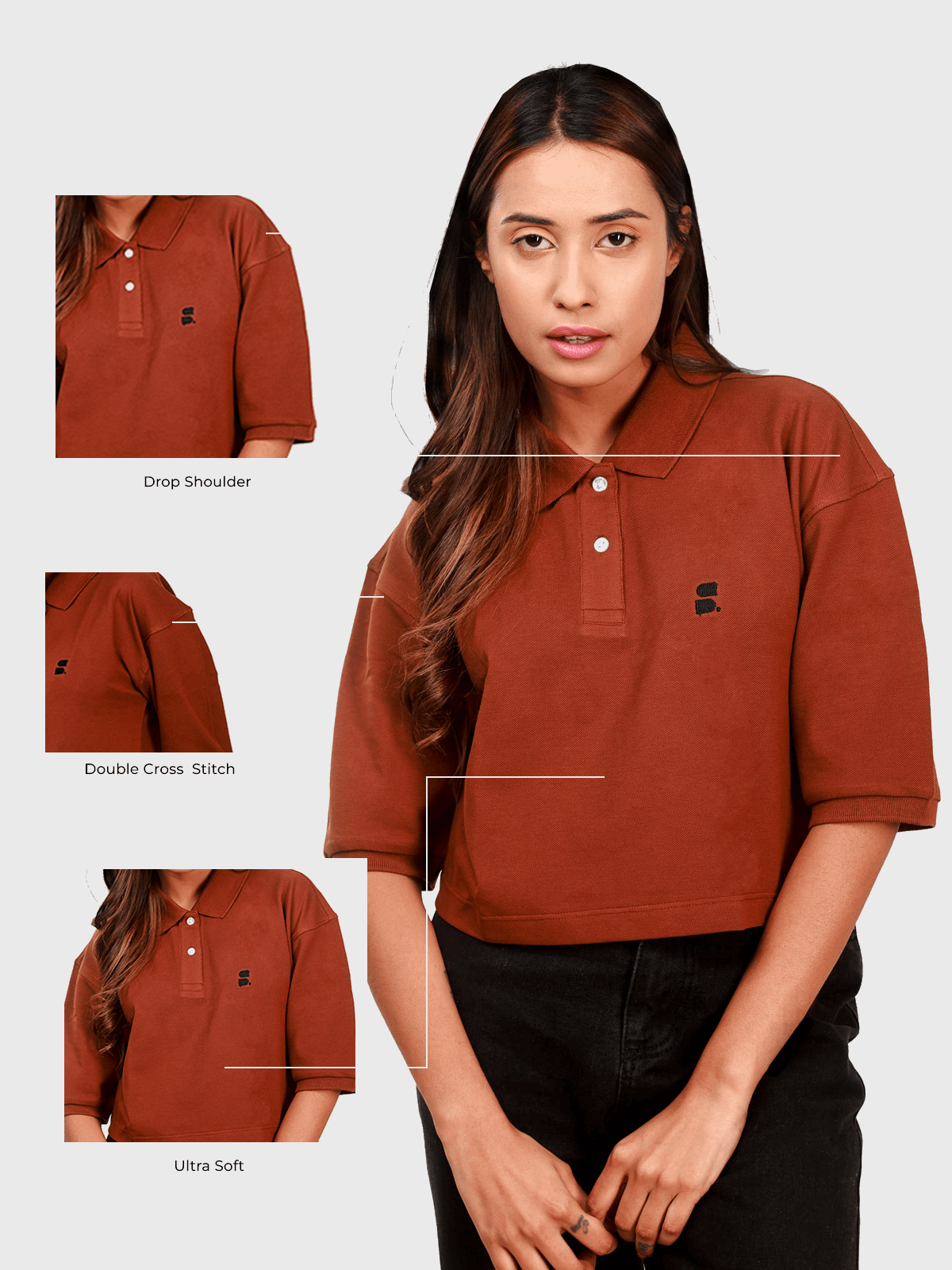 Supima Cropped Polo: Brown