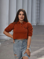 Supima Cropped Polo: Brown